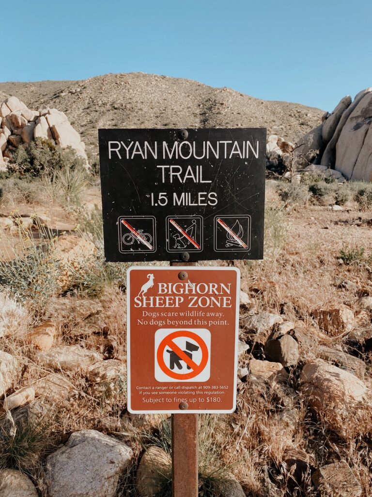 Ryan Mountain Trailhead Sign