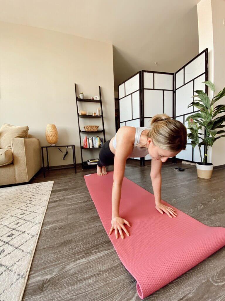 Blonde Woman Practicing Yoga in Her Living Room