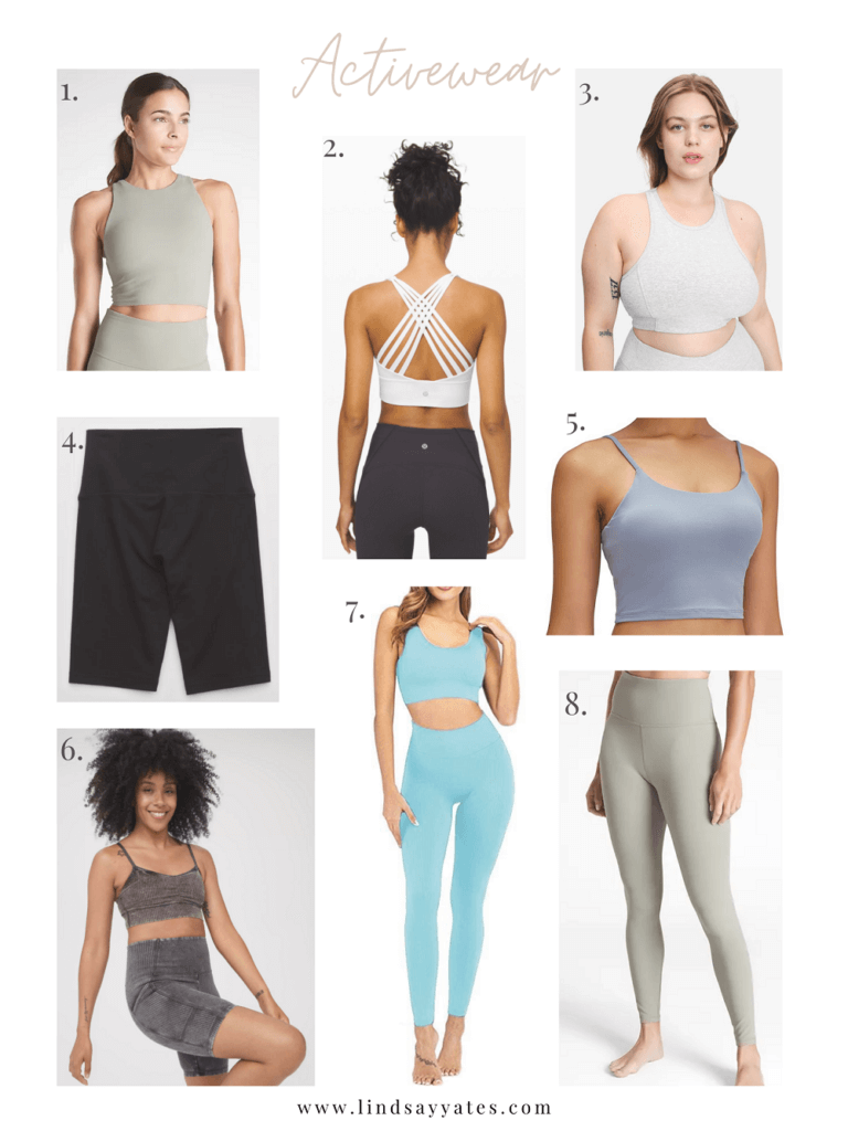Many different styles of women's activewear