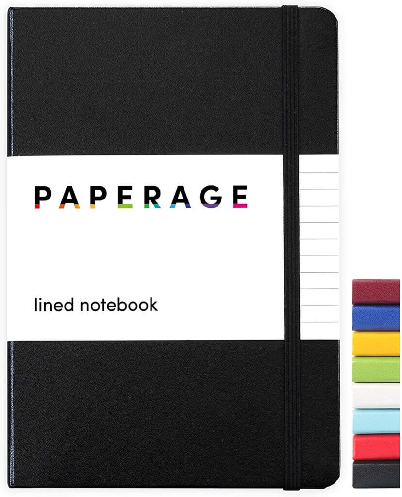 Paperage lined journal notebook with hard black cover
