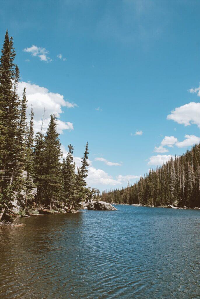 Dream Lake in Rocky Mountain National Park surrounded by trees