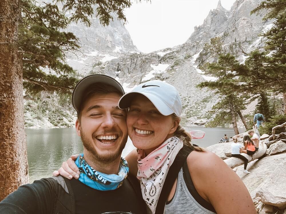 Smiling in front of Emerald Lake at Rocky Mountain National Park in Colorado
